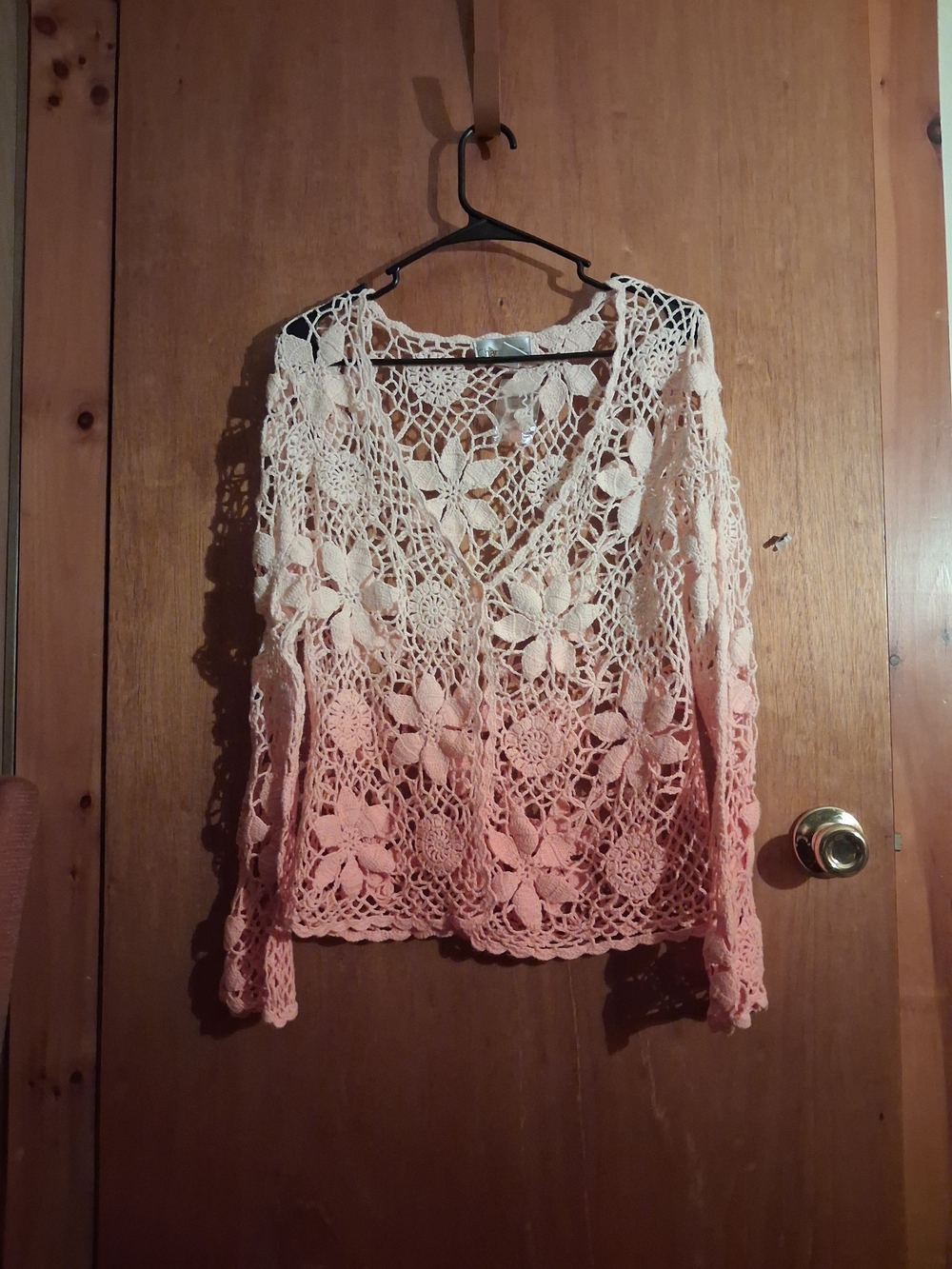 Chadwicks Pink to Cream Crochet V-Neck Tunic
